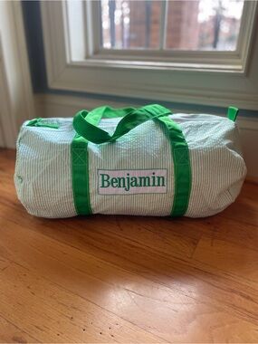Personalized Green Stripe Kids Duffle Bag - Benjamin
